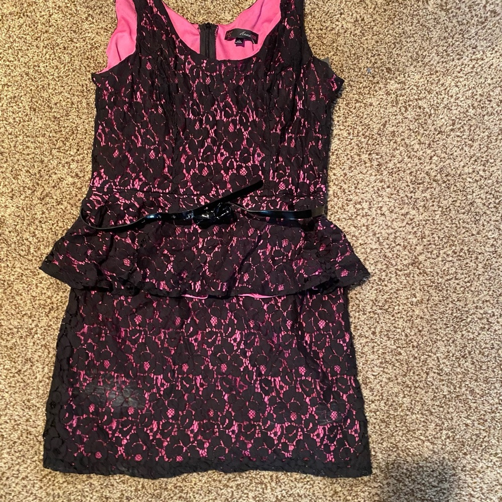 Pink and Black Lace Dress